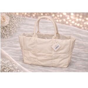 Cream Puffer Tote Bag with Double Handles